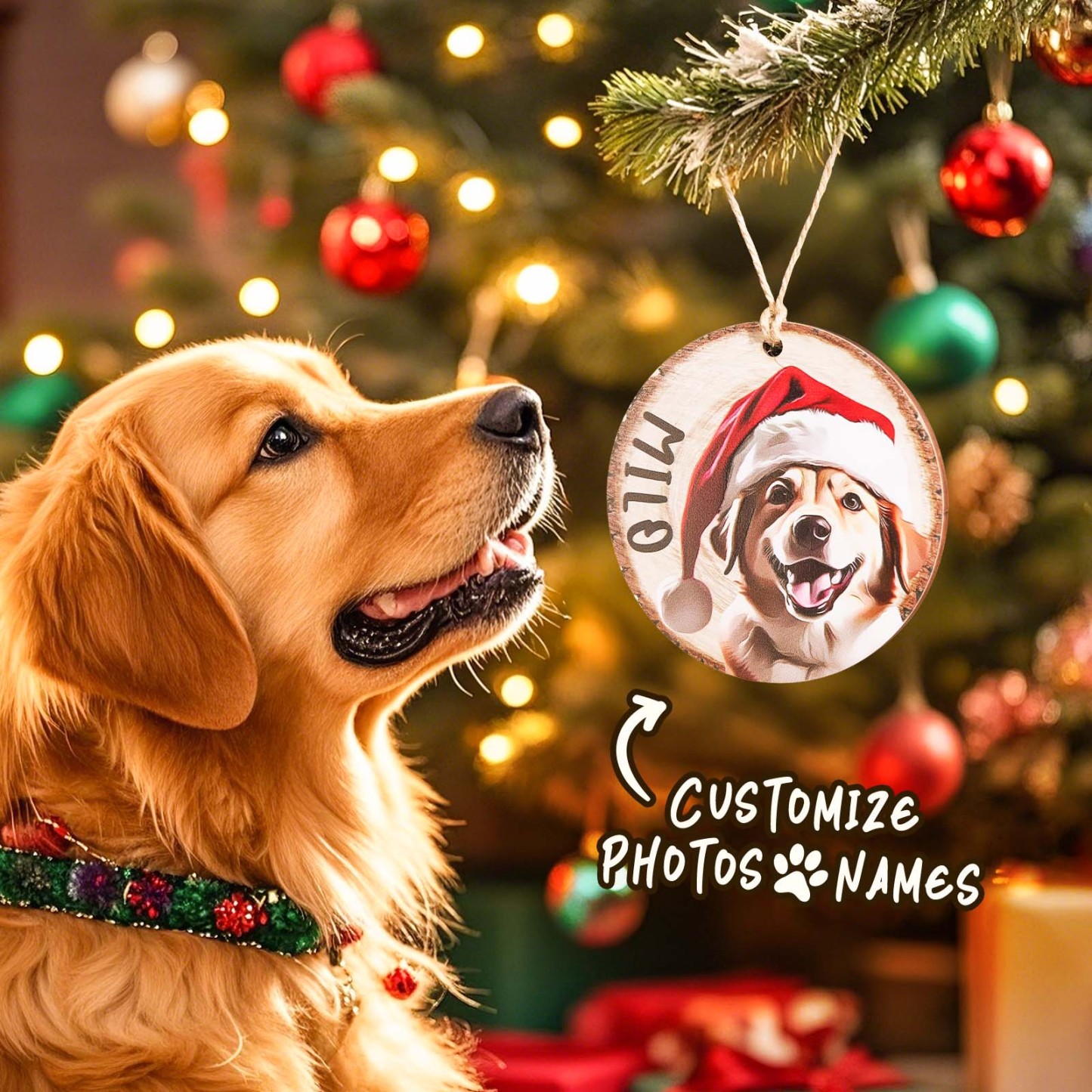 Personalized Pet Photo Christmas Ornament Custom Pet Portrait with Name Gift
