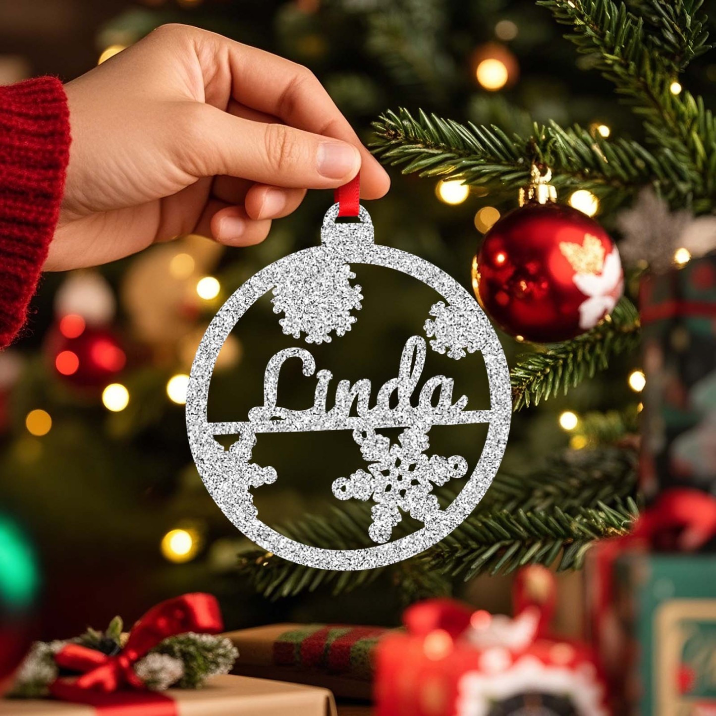 Personalized Name Christmas Ornaments Custom Glitter Iridescent Acrylic Decorations