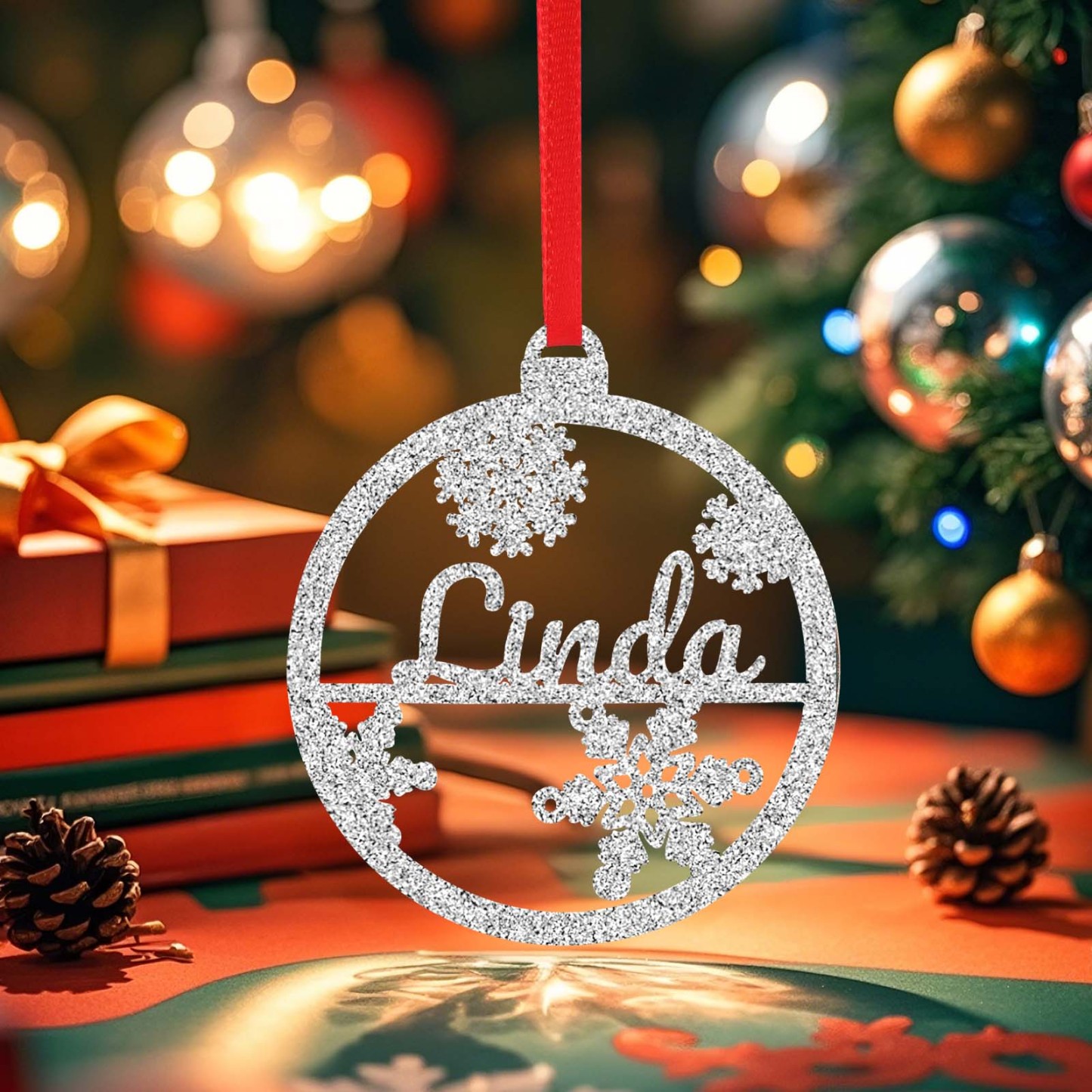 Personalized Name Christmas Ornaments Custom Glitter Iridescent Acrylic Decorations