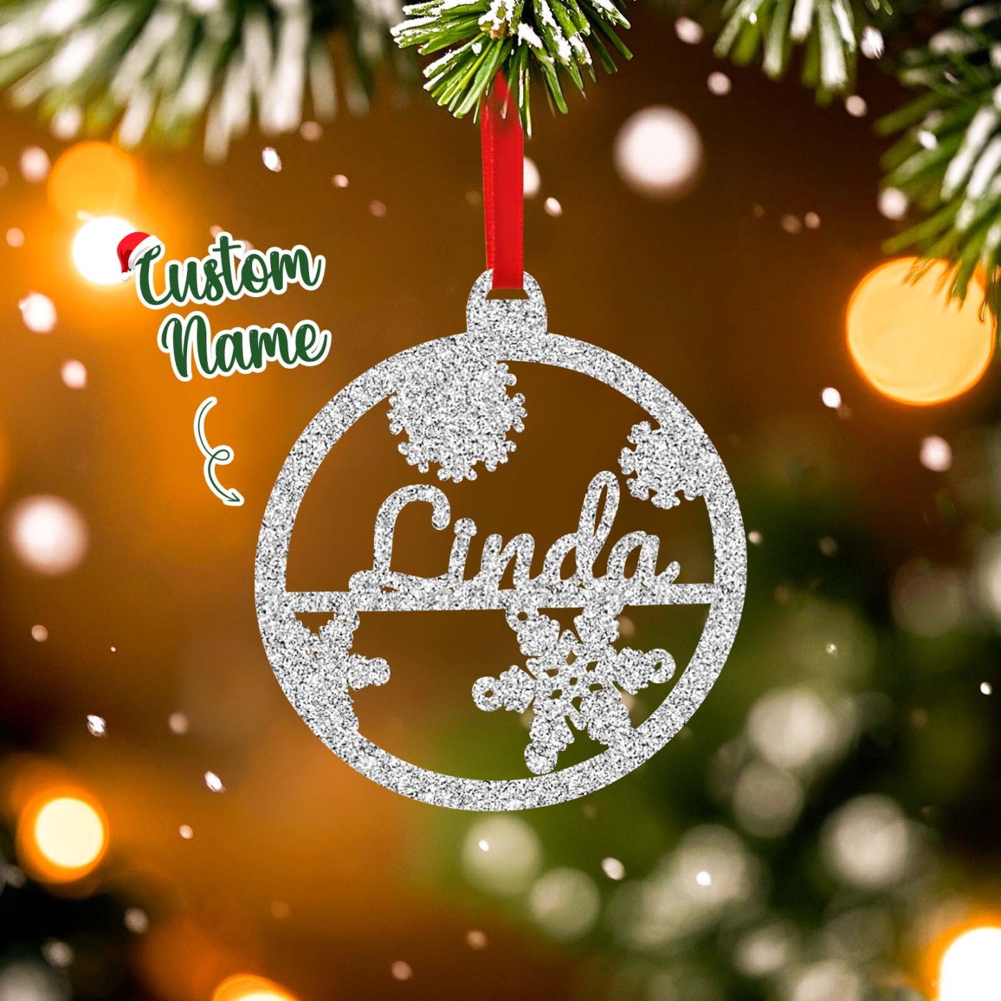 Personalized Name Christmas Ornaments Custom Glitter Iridescent Acrylic Decorations