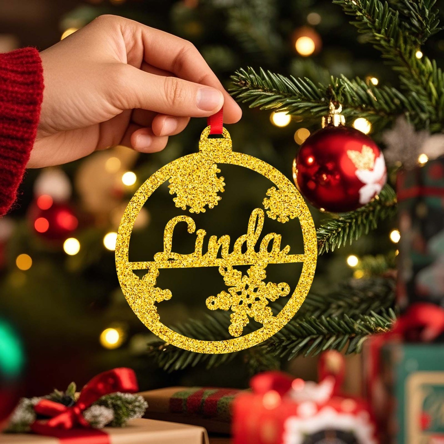 Personalized Name Christmas Ornaments Custom Glitter Iridescent Acrylic Decorations