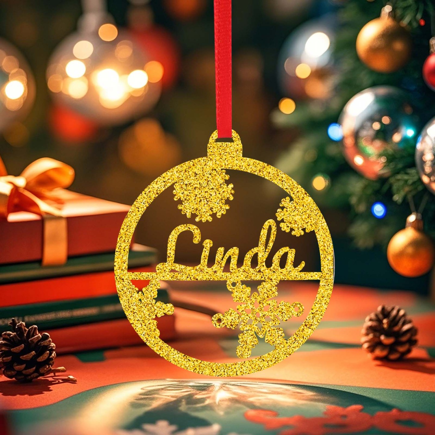 Personalized Name Christmas Ornaments Custom Glitter Iridescent Acrylic Decorations