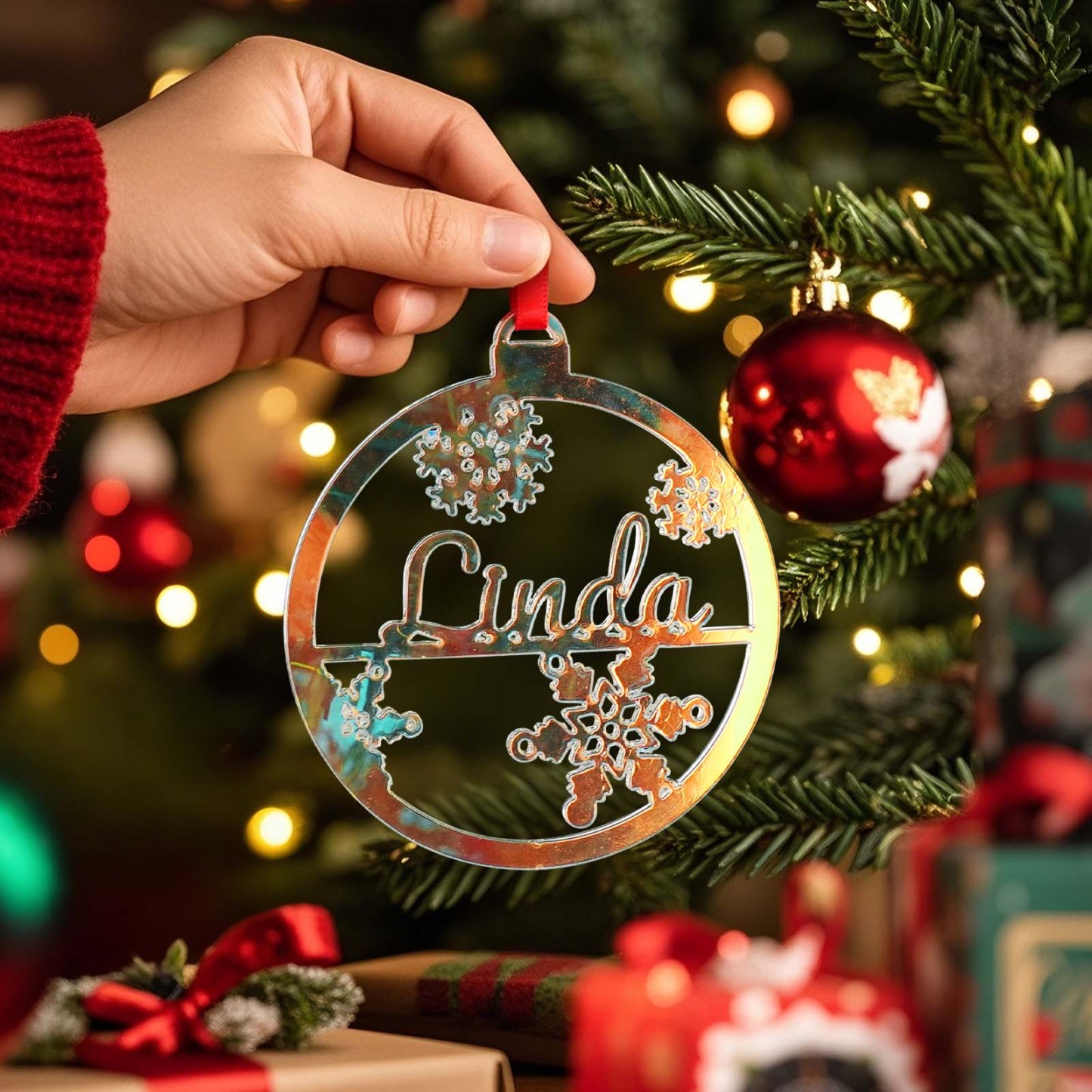 Personalized Name Christmas Ornaments Custom Glitter Iridescent Acrylic Decorations