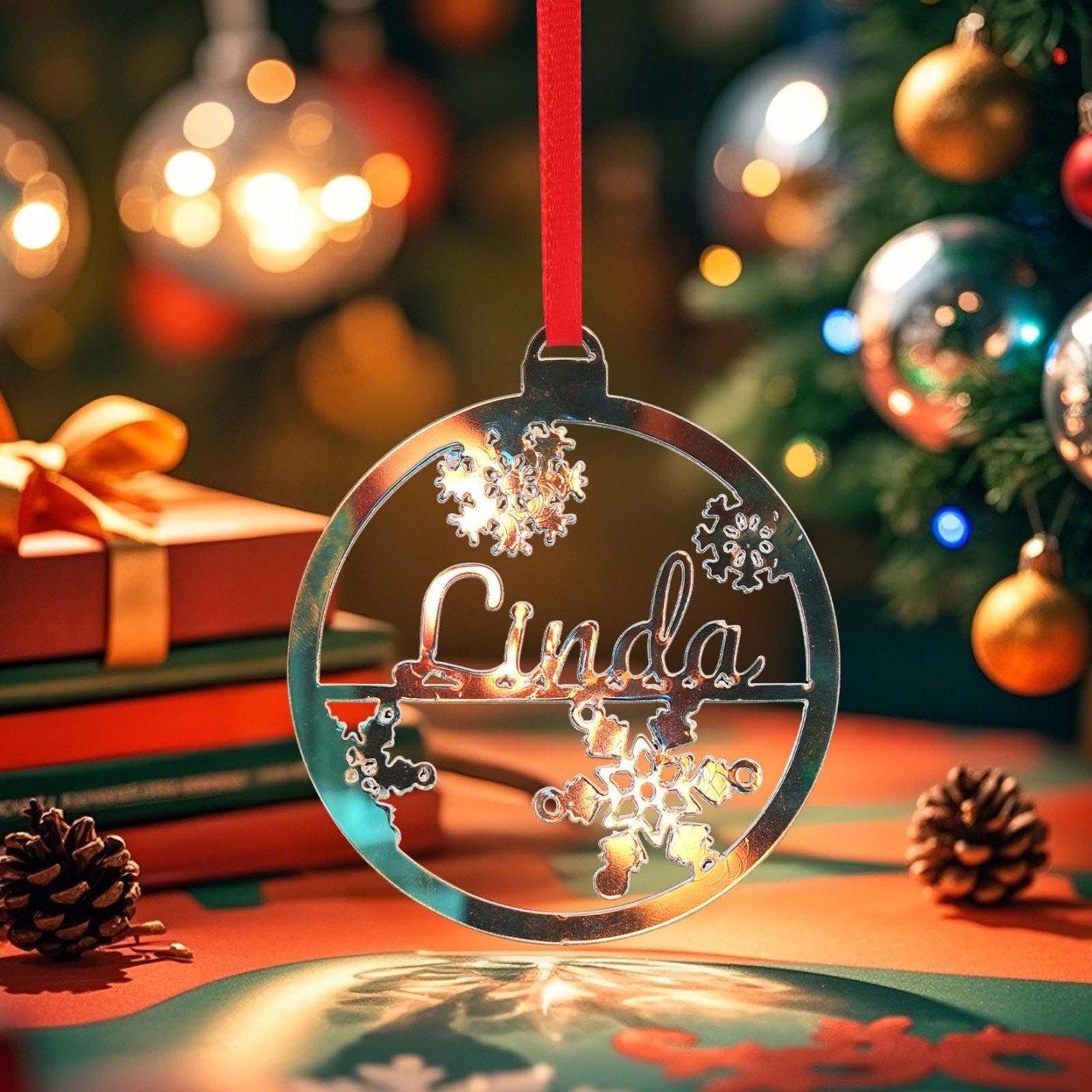 Personalized Name Christmas Ornaments Custom Glitter Iridescent Acrylic Decorations