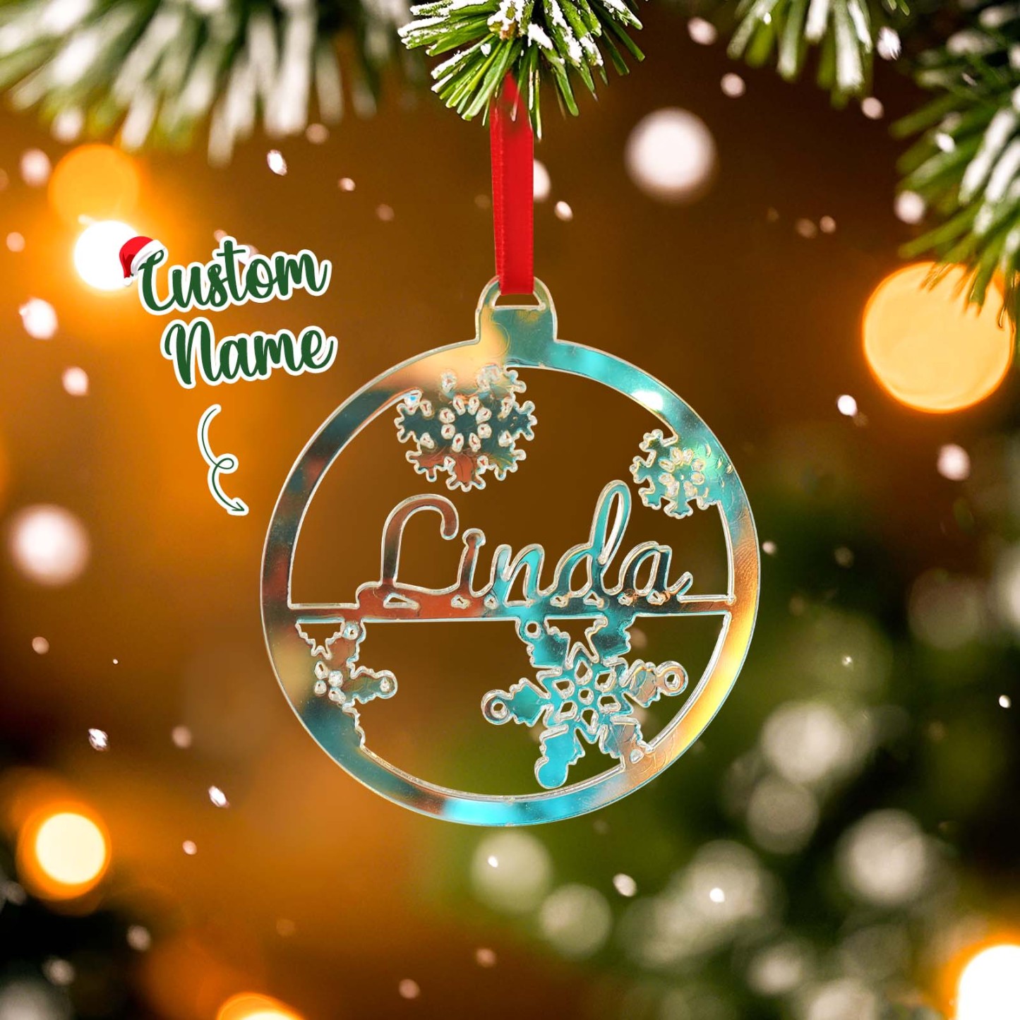 Personalized Name Christmas Ornaments Custom Glitter Iridescent Acrylic Decorations