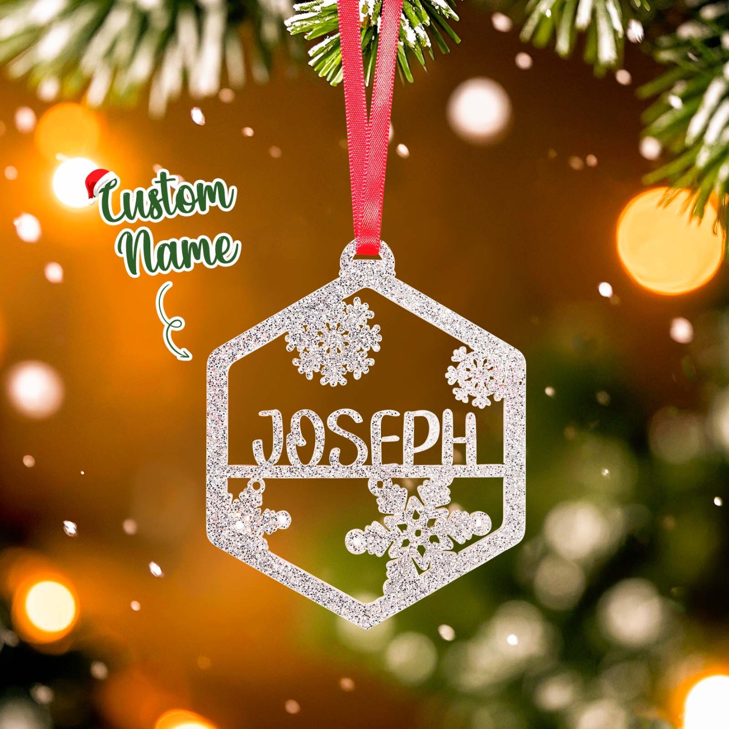 Personalized Name Christmas Ornaments Custom Glitter Iridescent Acrylic Decorations