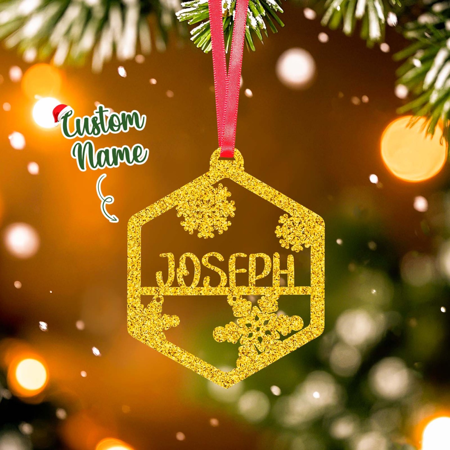 Personalized Name Christmas Ornaments Custom Glitter Iridescent Acrylic Decorations