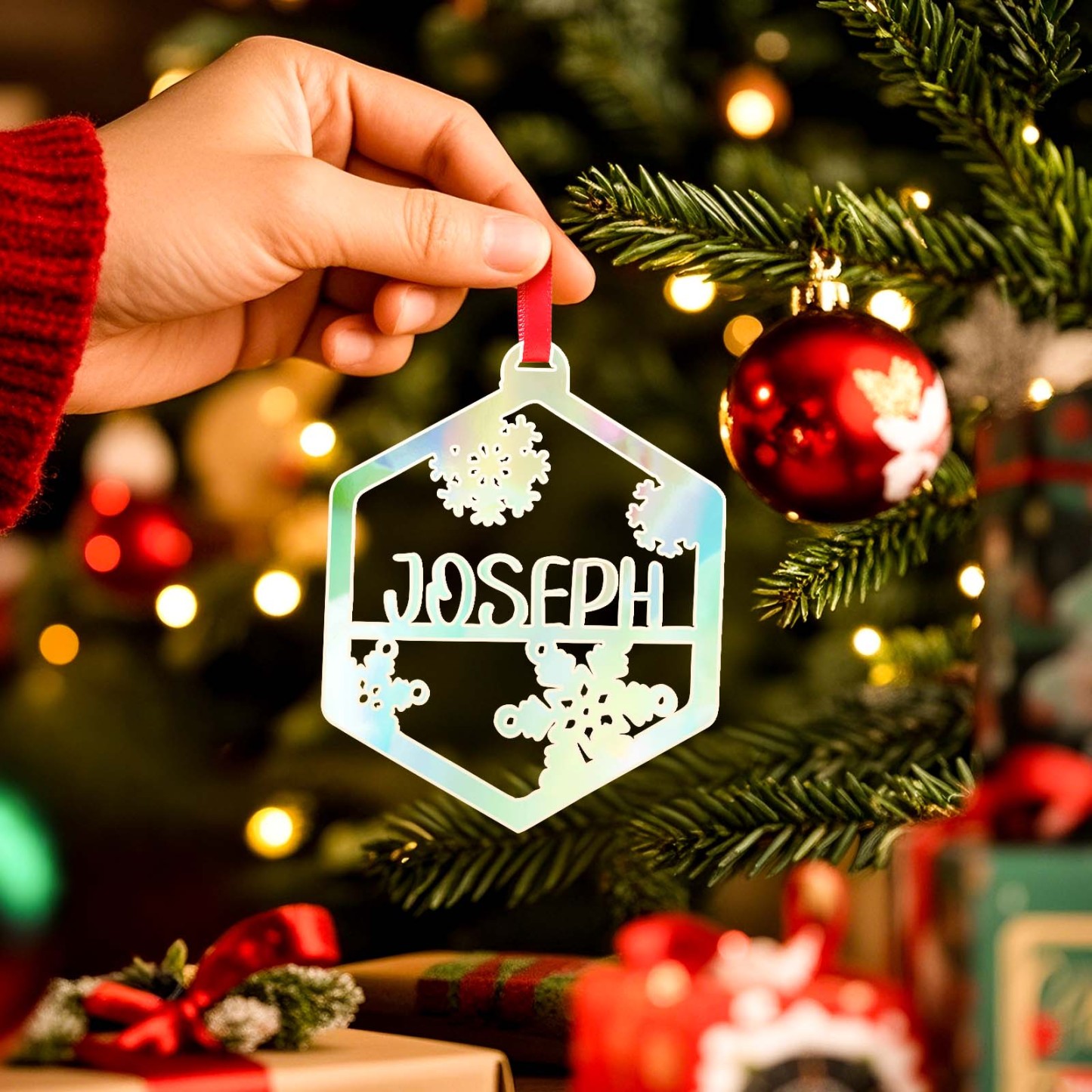 Personalized Name Christmas Ornaments Custom Glitter Iridescent Acrylic Decorations