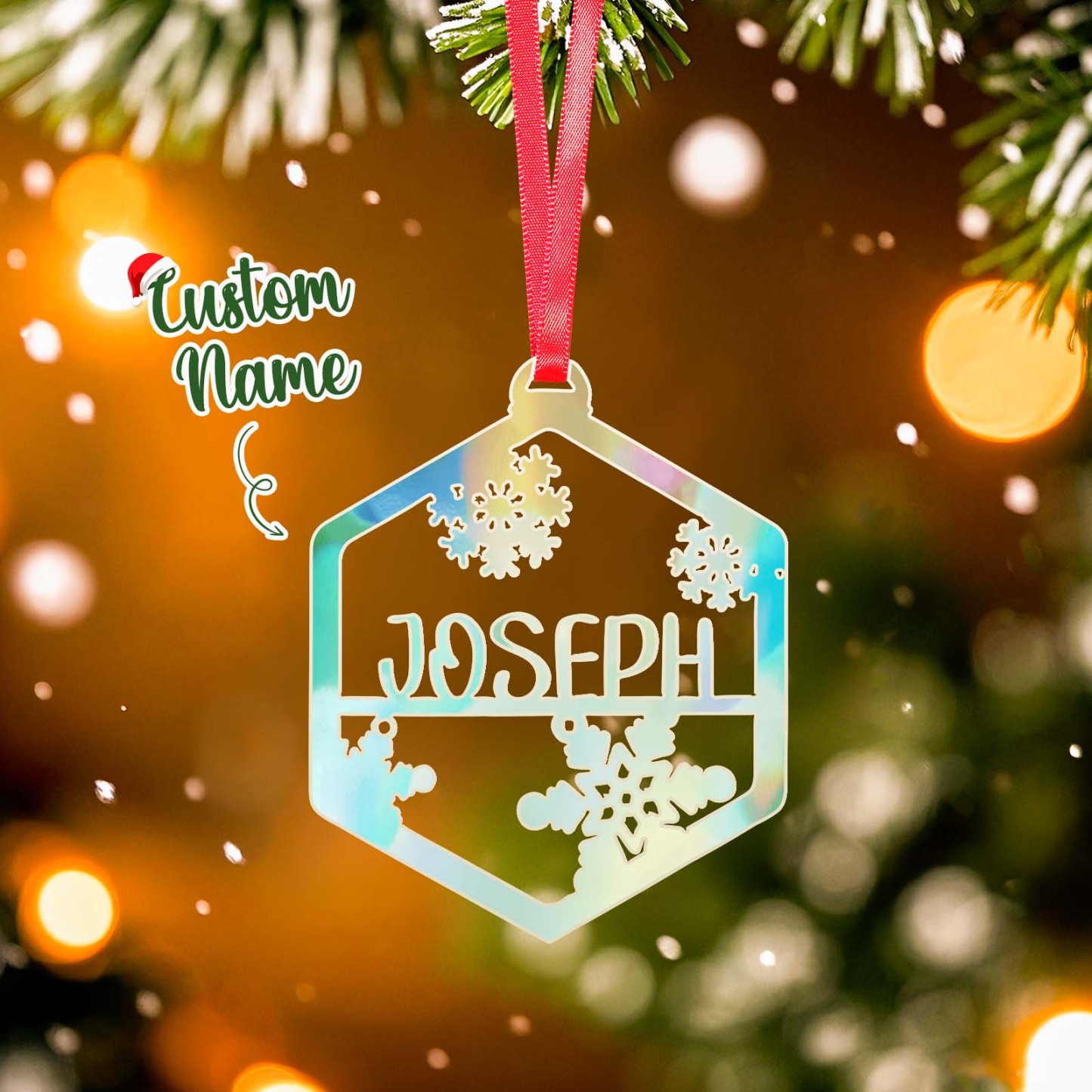 Personalized Name Christmas Ornaments Custom Glitter Iridescent Acrylic Decorations