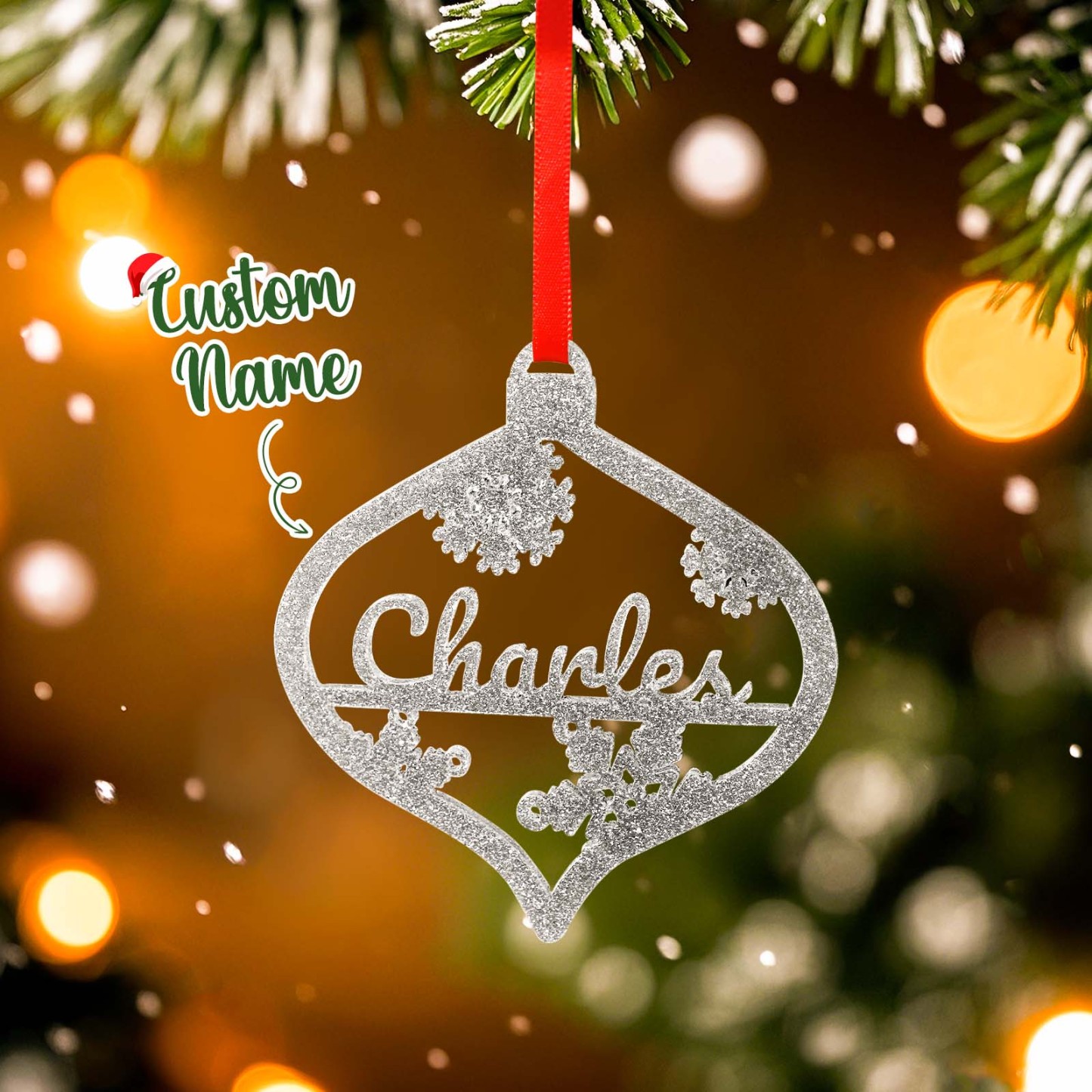 Personalized Name Christmas Ornaments Custom Glitter Iridescent Acrylic Decorations