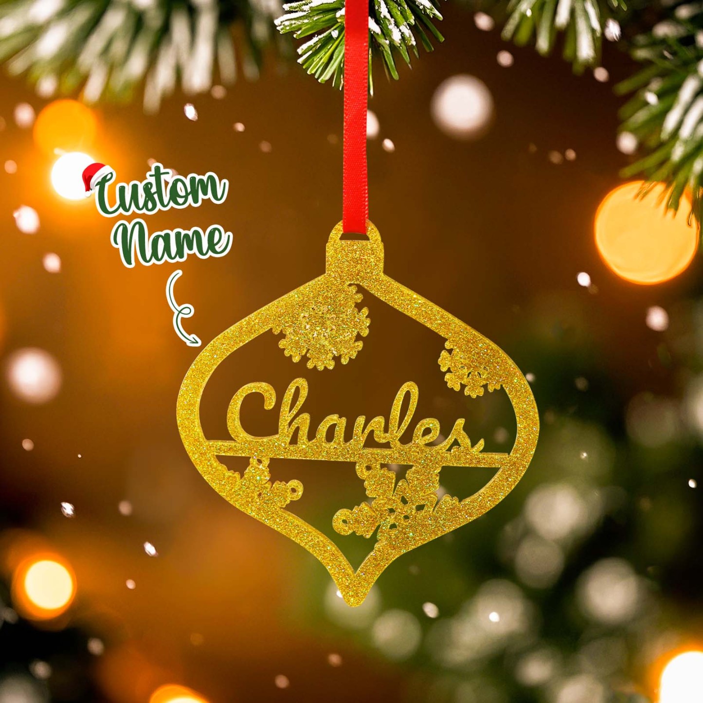 Personalized Name Christmas Ornaments Custom Glitter Iridescent Acrylic Decorations