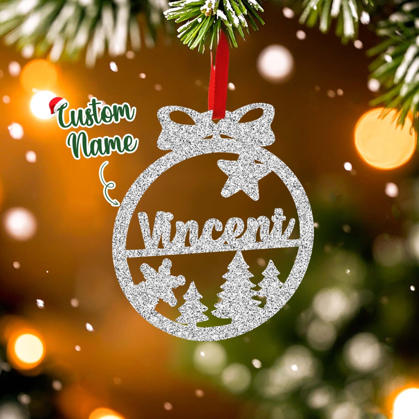 Personalized Name Christmas Ornaments Custom Glitter Iridescent Acrylic Decorations