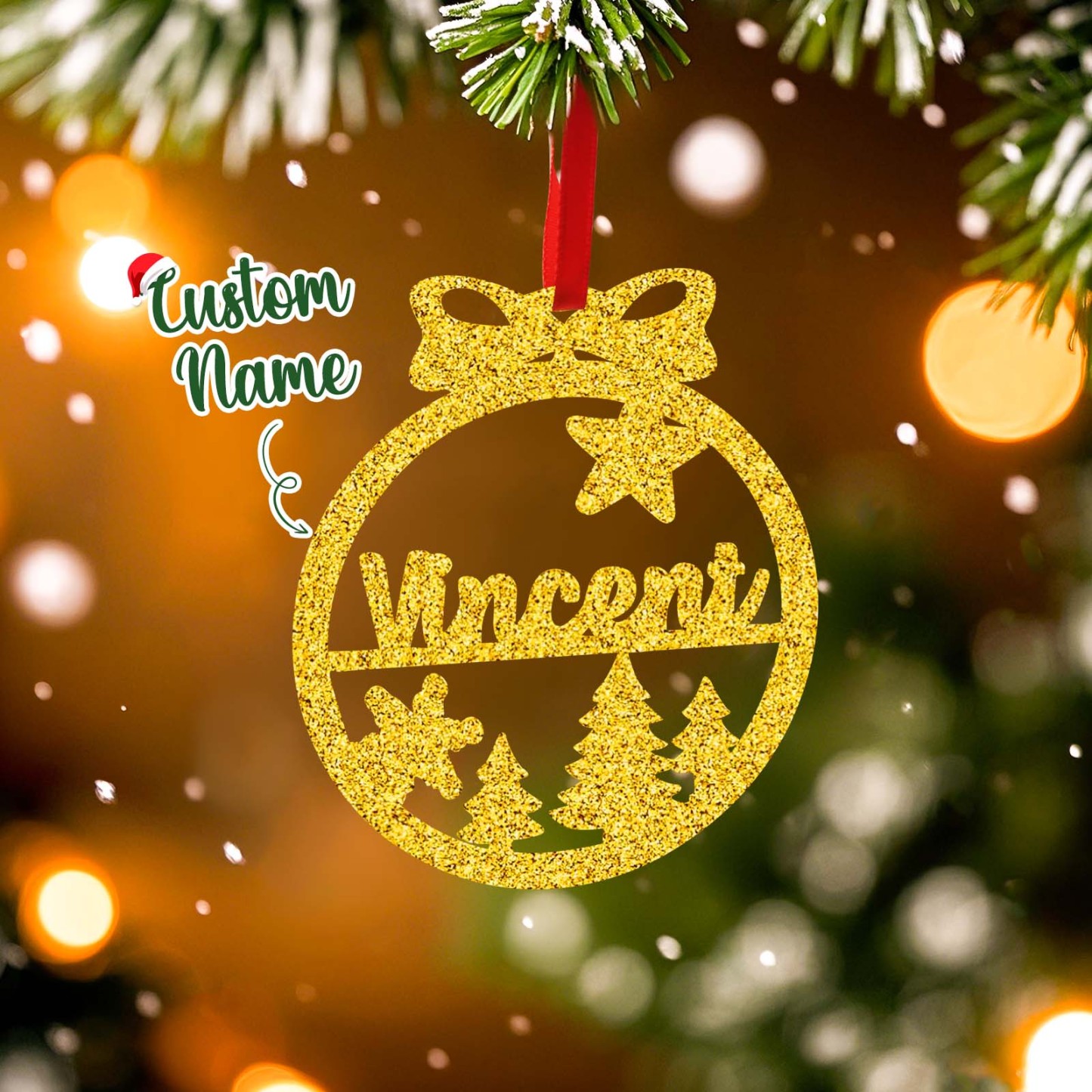 Personalized Name Christmas Ornaments Custom Glitter Iridescent Acrylic Decorations