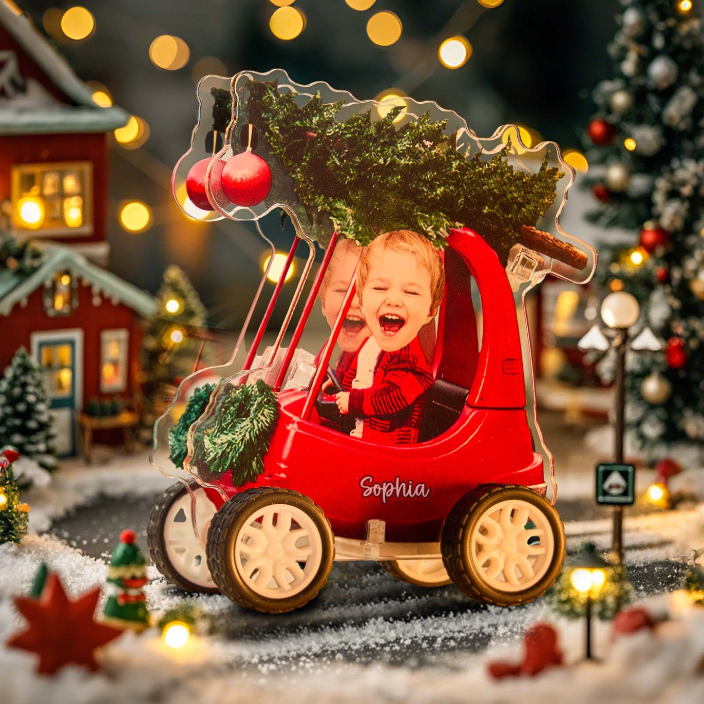 Personalized Photo And Name Family Bus Christmas Color Pull-Back Car