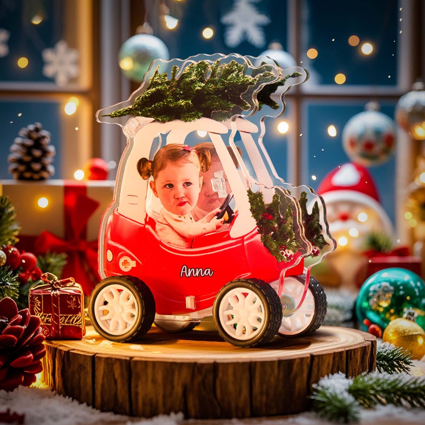 Personalized Photo And Name Family Bus Christmas Color Pull-Back Car