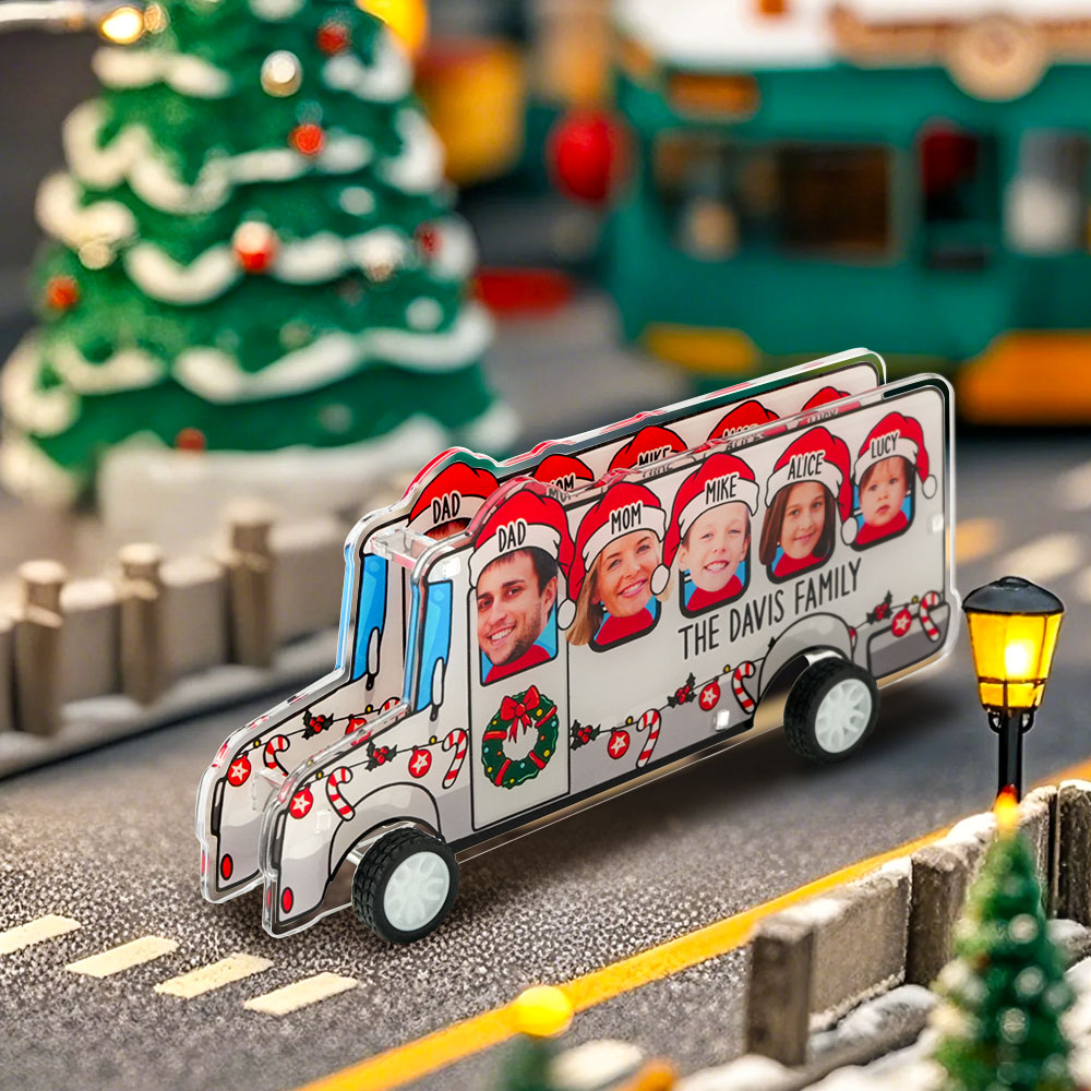 Custom Photo And Name Christmas Family Bus Pull-Back Car