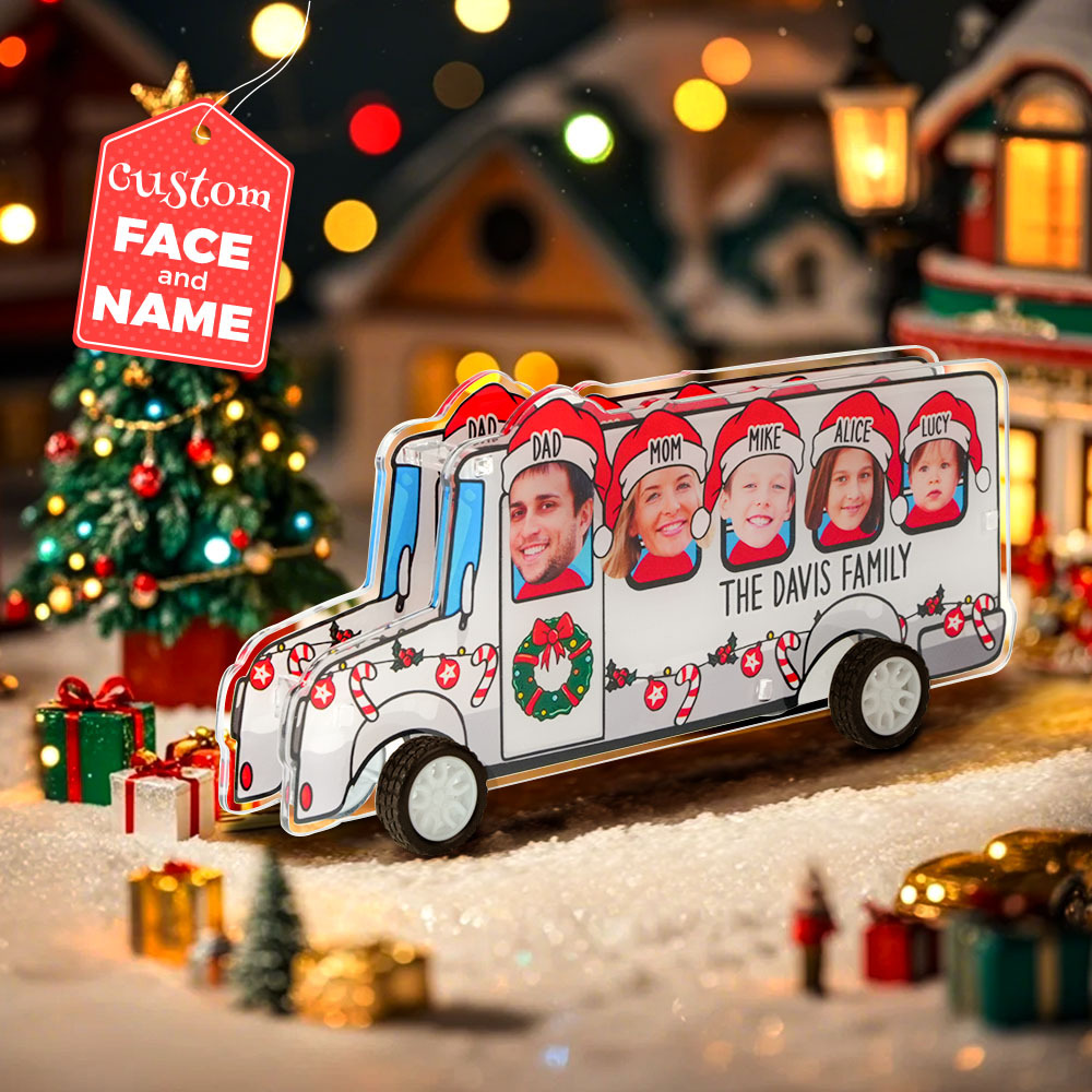Personalized Photo And Name Family Bus Christmas Color Pull-Back Car