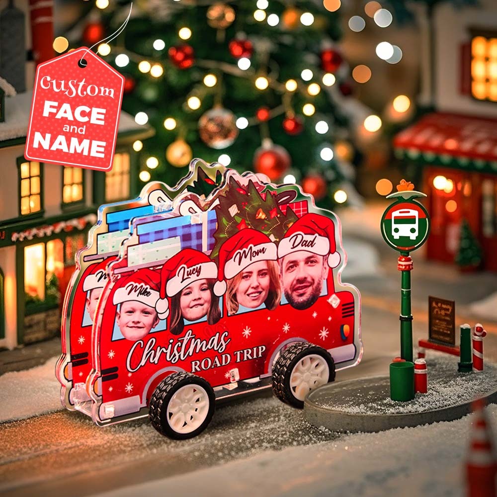 Personalized Photo And Name Family Bus Christmas Color Pull-Back Car