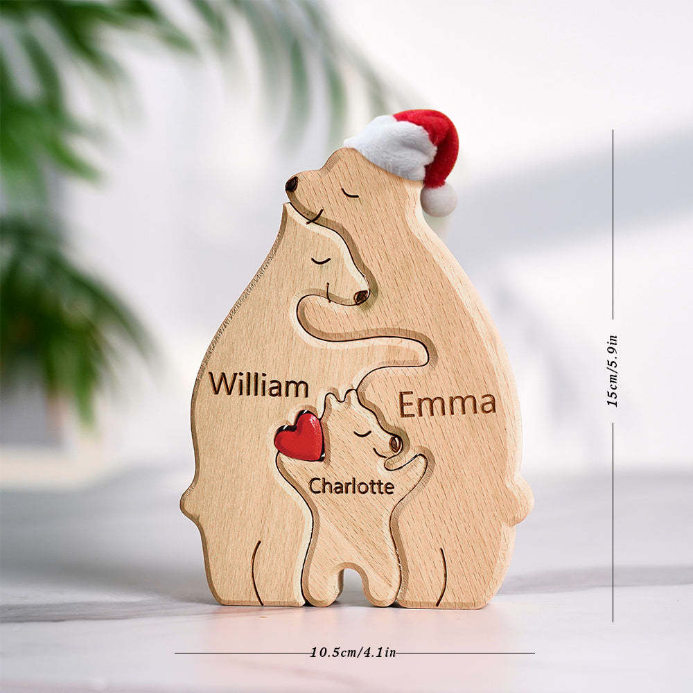 Custom Names Christmas Wooden Bears Family Puzzle Home Decor Christmas Gifts -