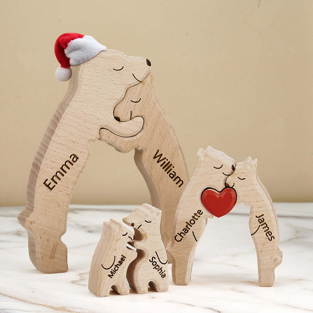 Custom Names Christmas Wooden Bears Family Puzzle Home Decor Christmas Gifts -
