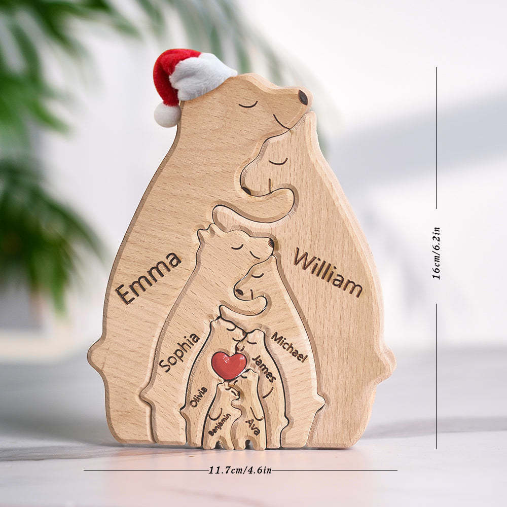 Custom Names Christmas Wooden Bears Family Puzzle Home Decor Christmas Gifts -