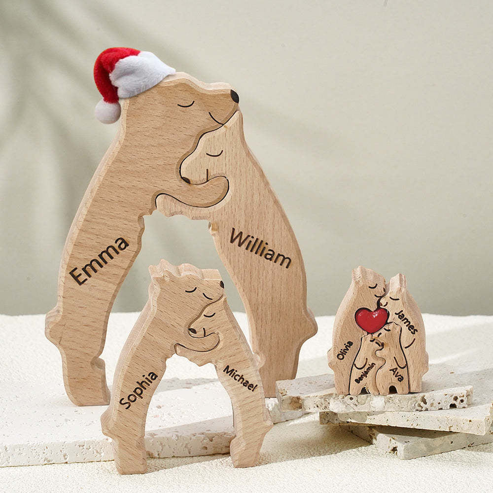 Custom Names Christmas Wooden Bears Family Puzzle Home Decor Christmas Gifts -