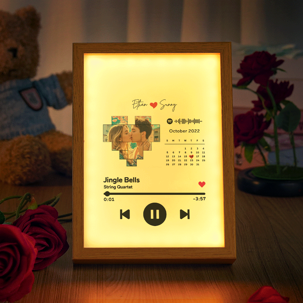 Custom Photo Spotify Music Calendar Plaque Personalized Photo and Song Display Decor Christmas Gifts Anniversary Gift For Couples