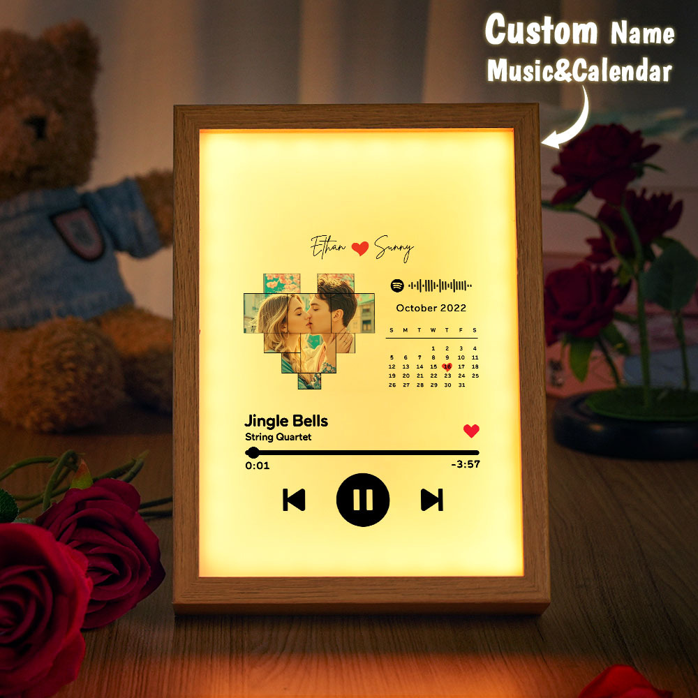 Custom Photo Spotify Music Calendar Plaque Personalized Photo and Song Display Decor Christmas Gifts Anniversary Gift For Couples