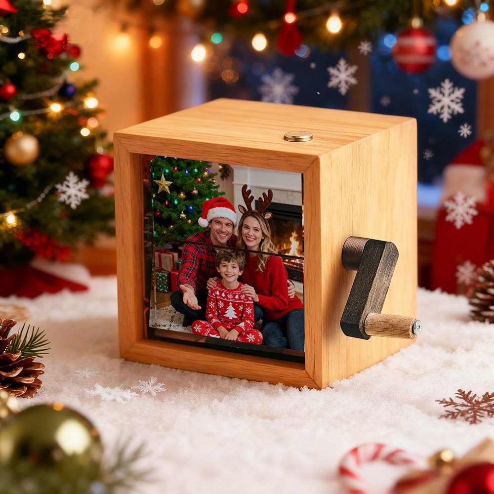Custom Flip Book Frame Animation Machine Mechanical Hand-cranked Photo Album with Light Black Walnut Baby Photo Cube Frame Creative Gift