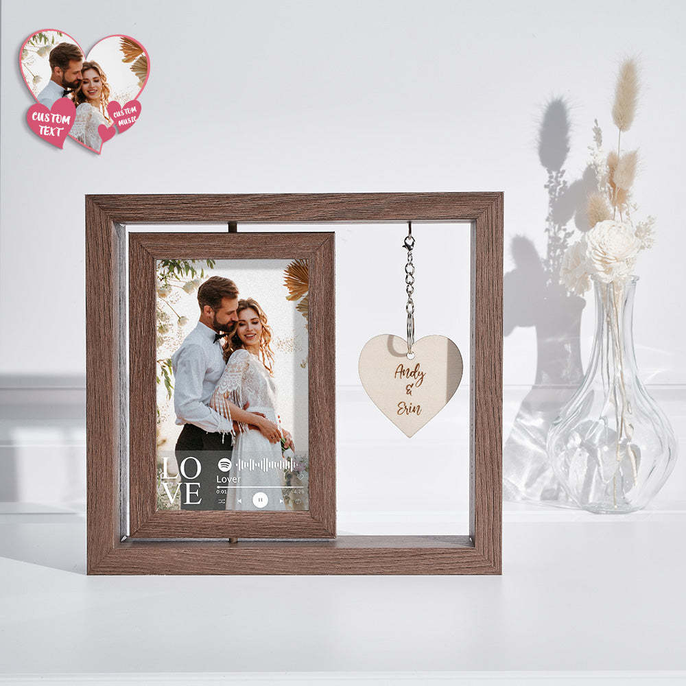 Custom Engraved Rotating Floating Picture Frames Double-Sided For Couple Personalized Engagement Gift -