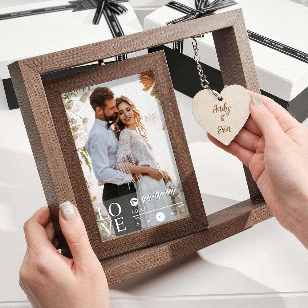 Custom Engraved Rotating Floating Picture Frames Double-Sided For Couple Personalized Engagement Gift -