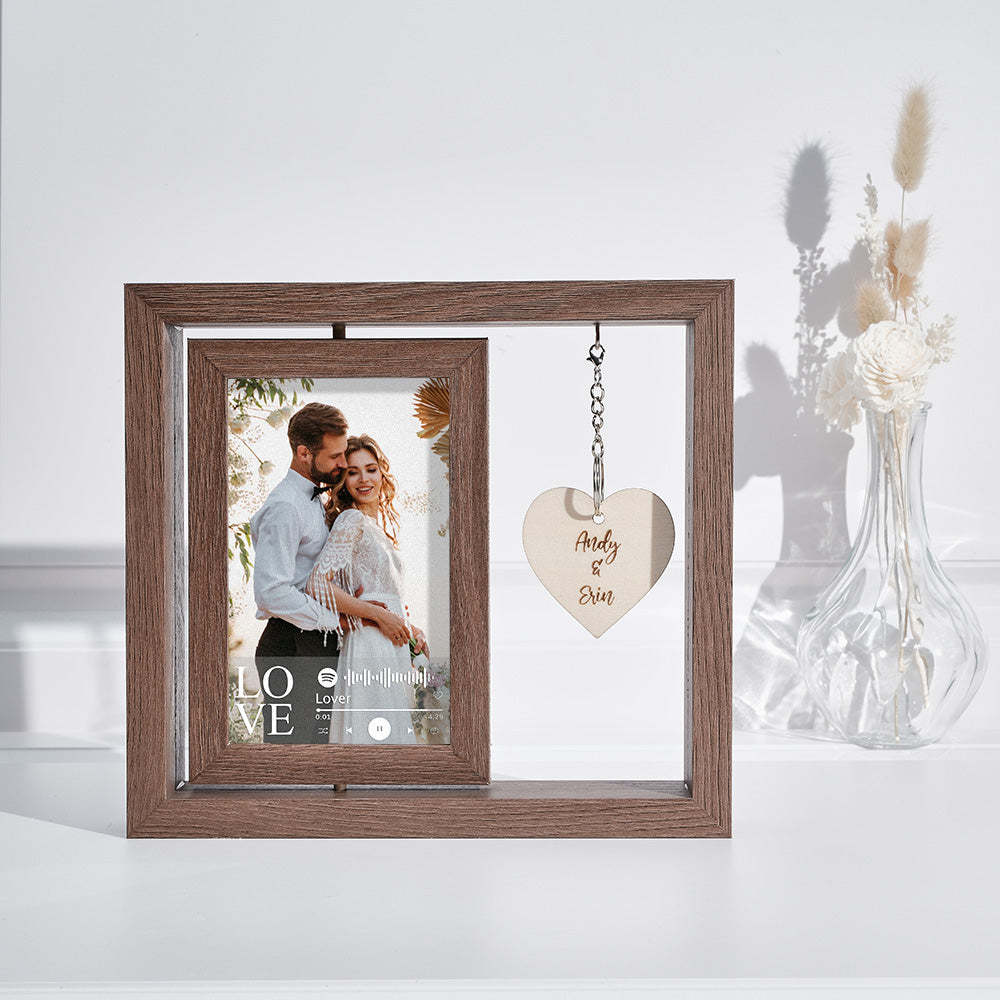 Custom Engraved Rotating Floating Picture Frames Double-Sided For Couple Personalized Engagement Gift -