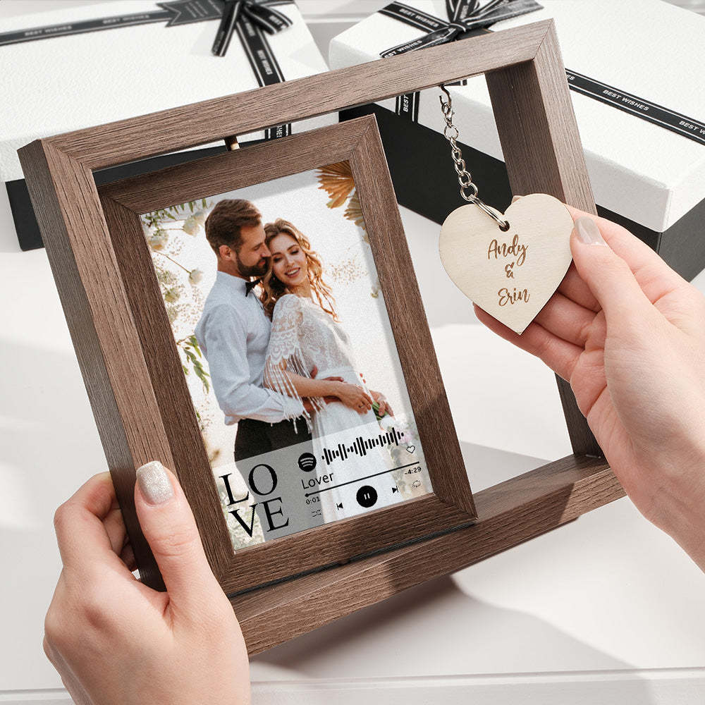 Custom Engraved Rotating Floating Picture Frames Double-Sided For Couple Personalized Engagement Gift -