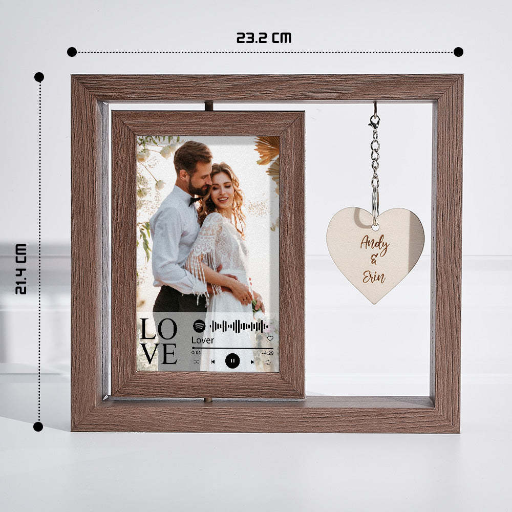 Custom Engraved Rotating Floating Picture Frames Double-Sided For Couple Personalized Engagement Gift -