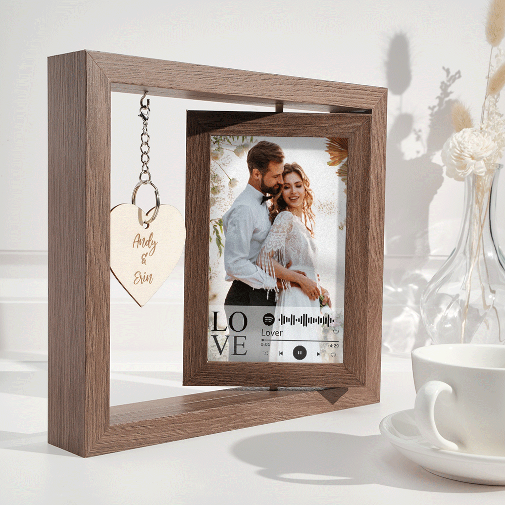 Custom Engraved Rotating Floating Picture Frames Double-Sided For Couple Personalized Engagement Gift -