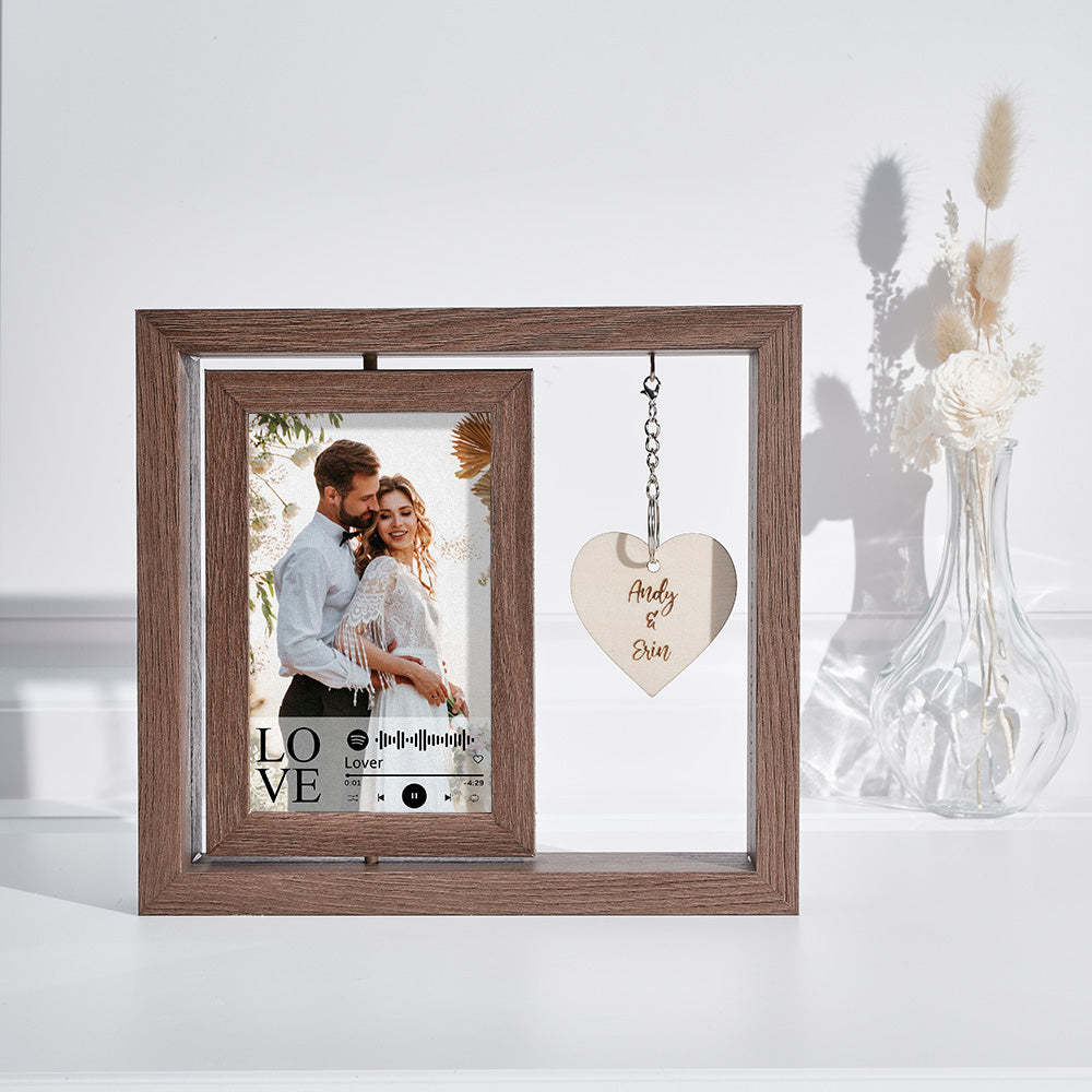 Custom Engraved Rotating Floating Picture Frames Double-Sided For Couple Personalized Engagement Gift -