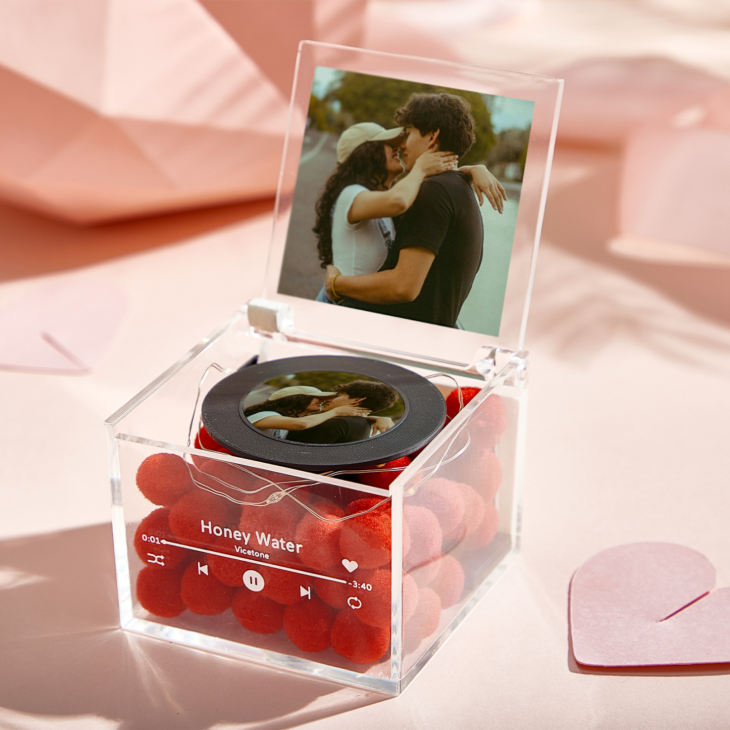 Valentine's Gifts Mini Vinyl Record Player for Your Partner USB Charging with Auto-Play Music and LED Gift -