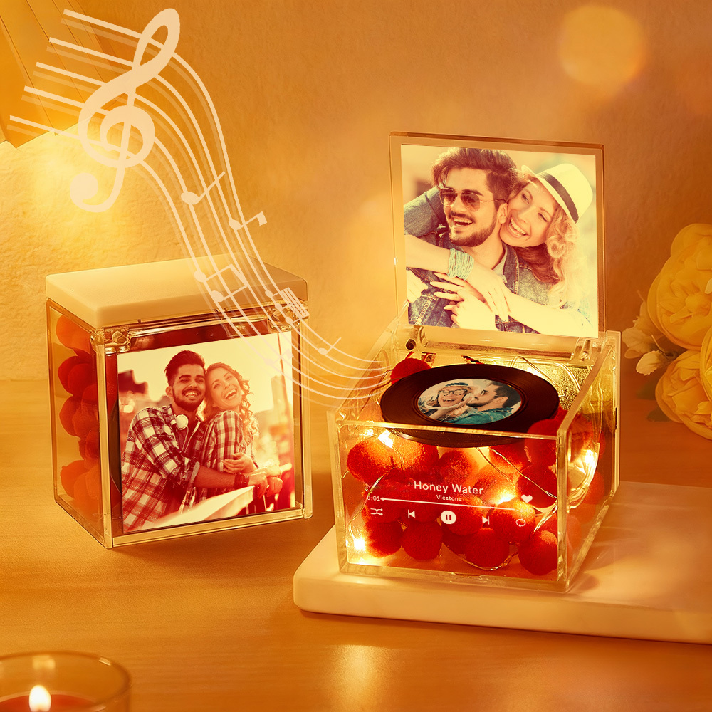Premium Mini Music Record Auto-Music Player Custom Photo with Light Personalized Music Acrylic Box