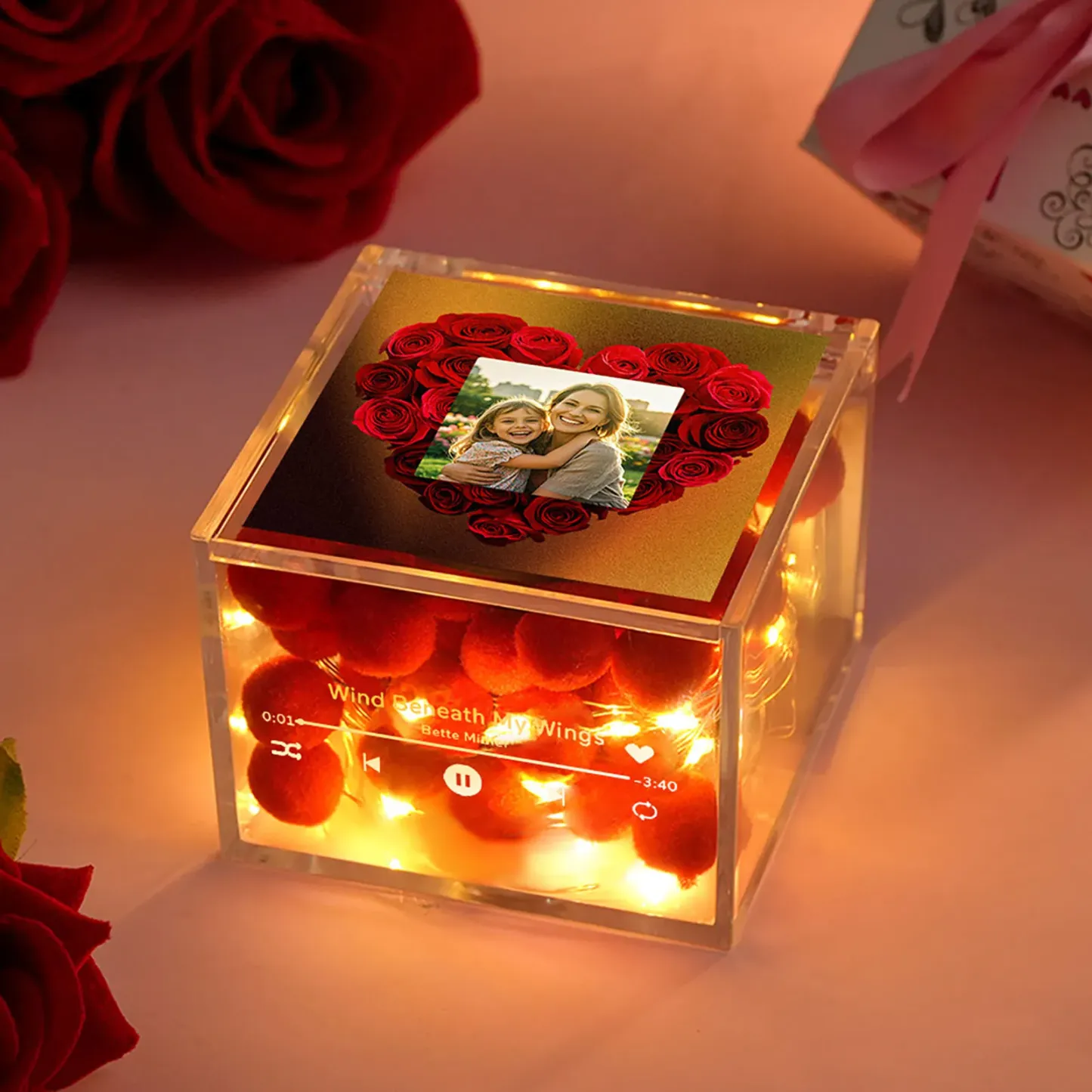 Custom Mini Vinyl Record Player in an Acrylic Box with Custom Text Cover For Mother's Day Gift for Mum