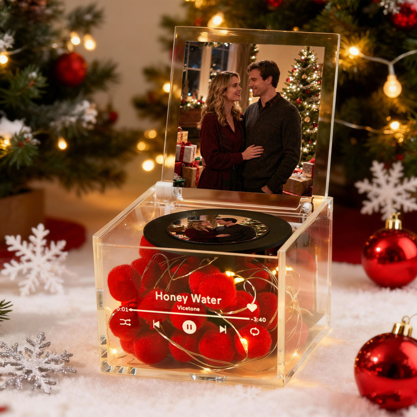 Mini Music Record Player Custom Photo with Light Music Acrylic Box