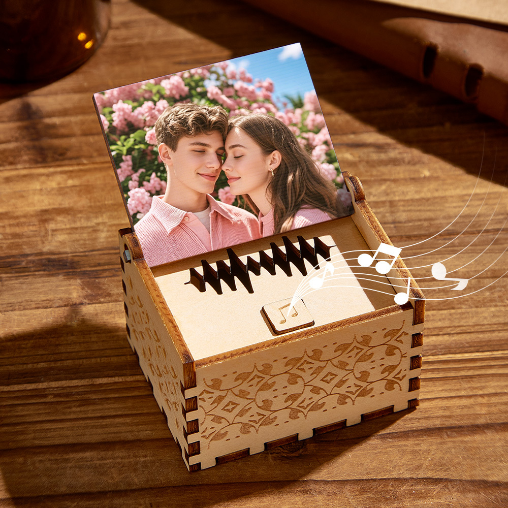 Custom Digital Music Box Any song Tune or Voice Personalized Wooden Photo Music Box with Text Gifts for Couple
