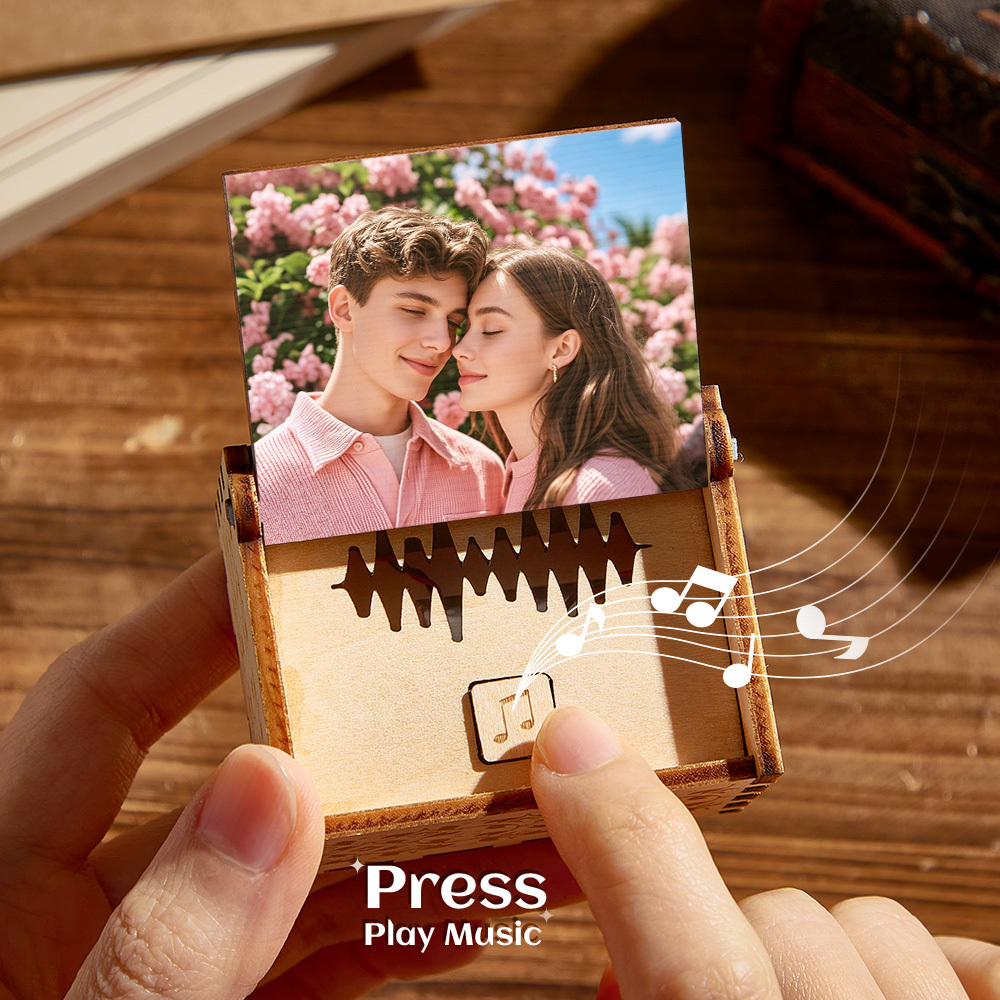 Custom Digital Music Box Any song Tune or Voice Personalized Wooden Photo Music Box with Text Gifts for Couple