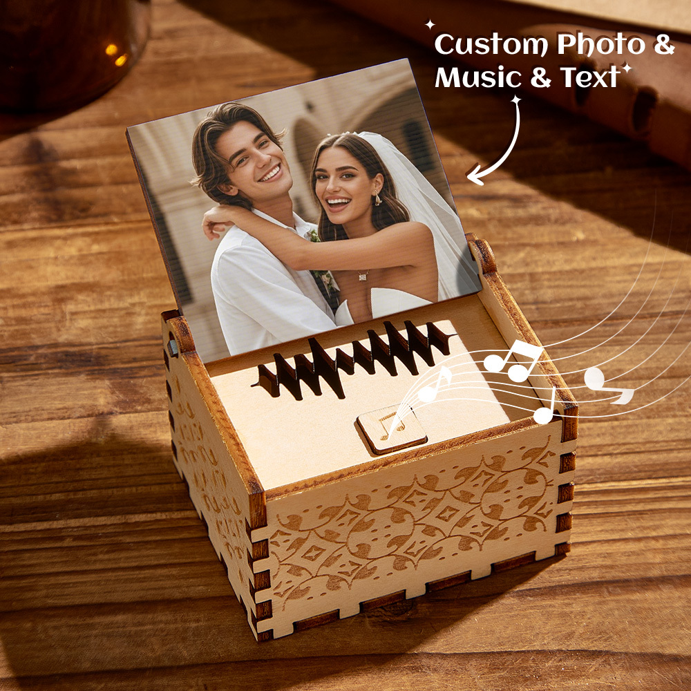 Personalized Wedding Song Music Box Custom Photo & Text Gift for Couples