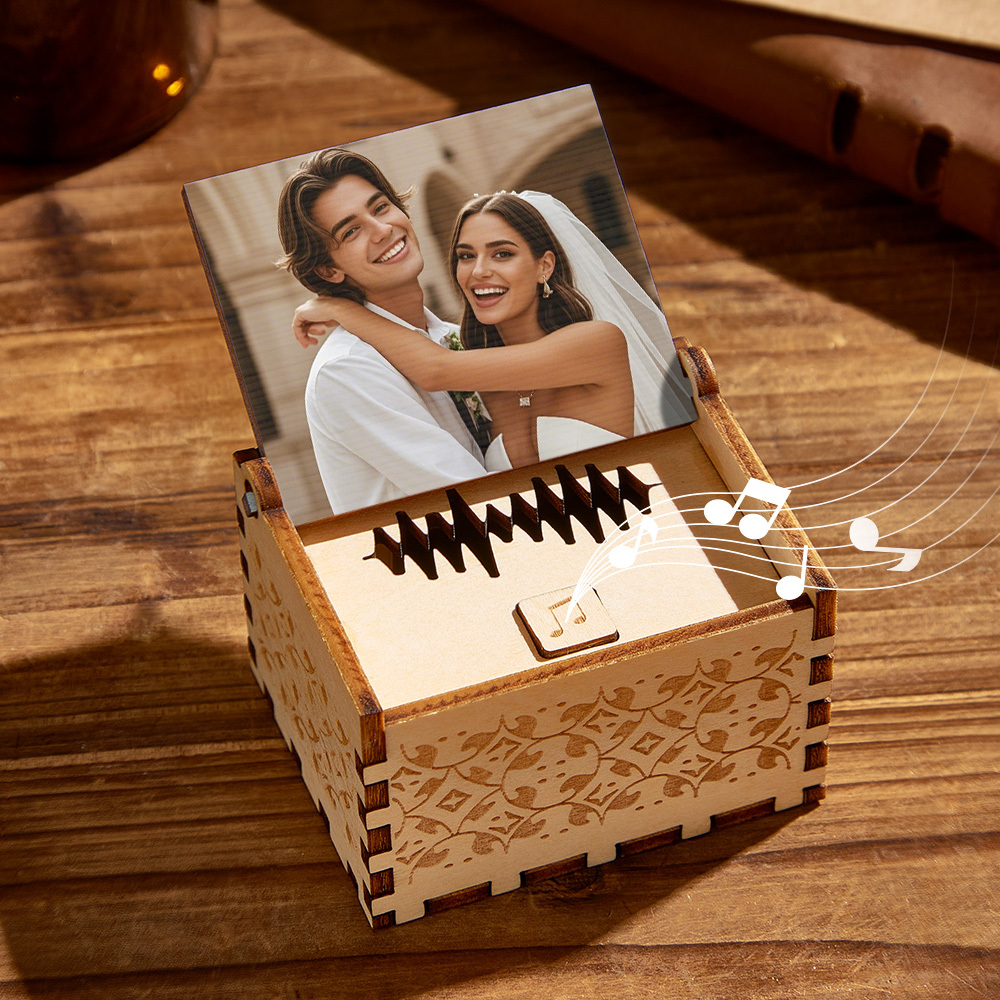 Personalized Wedding Song Music Box Custom Photo & Text Gift for Couples