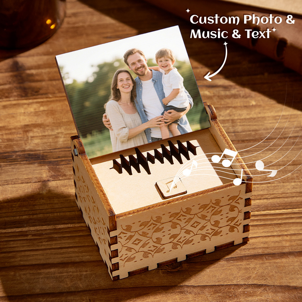 Personalized Family Song Music Box Custom Wooden Photo Music Box Gifts for Family