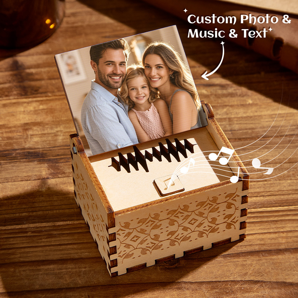 Personalized Family Song Music Box Custom Wooden Photo Music Box Gifts for Family