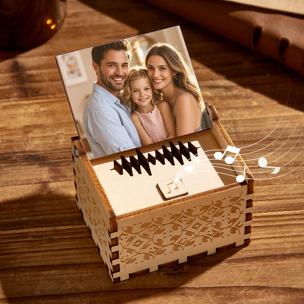 Personalized Family Song Music Box Custom Wooden Photo Music Box Gifts for Family