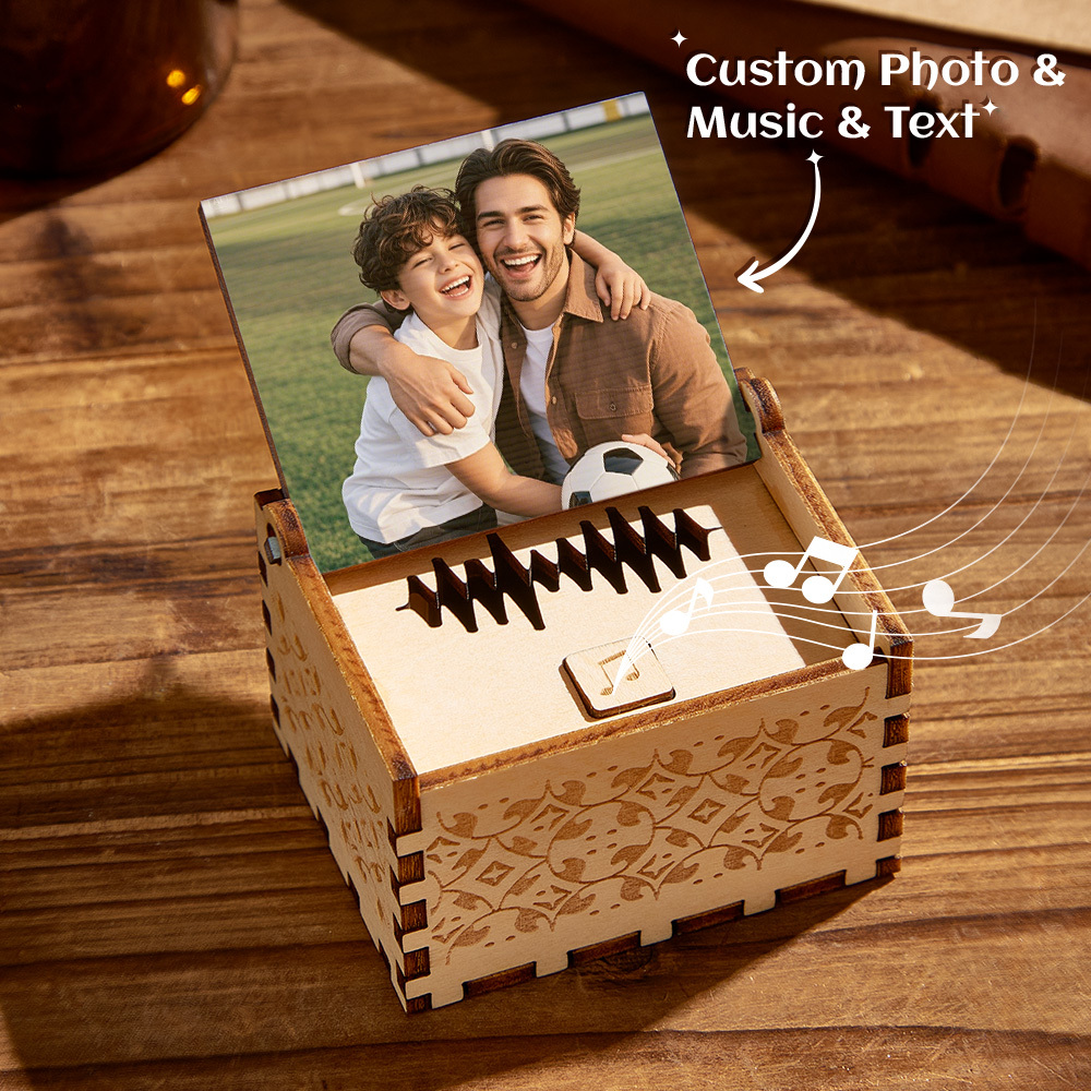 Custom Happy Father's Day Digital Music Box Personalized Wooden Photo Music Box Gifts for Dad