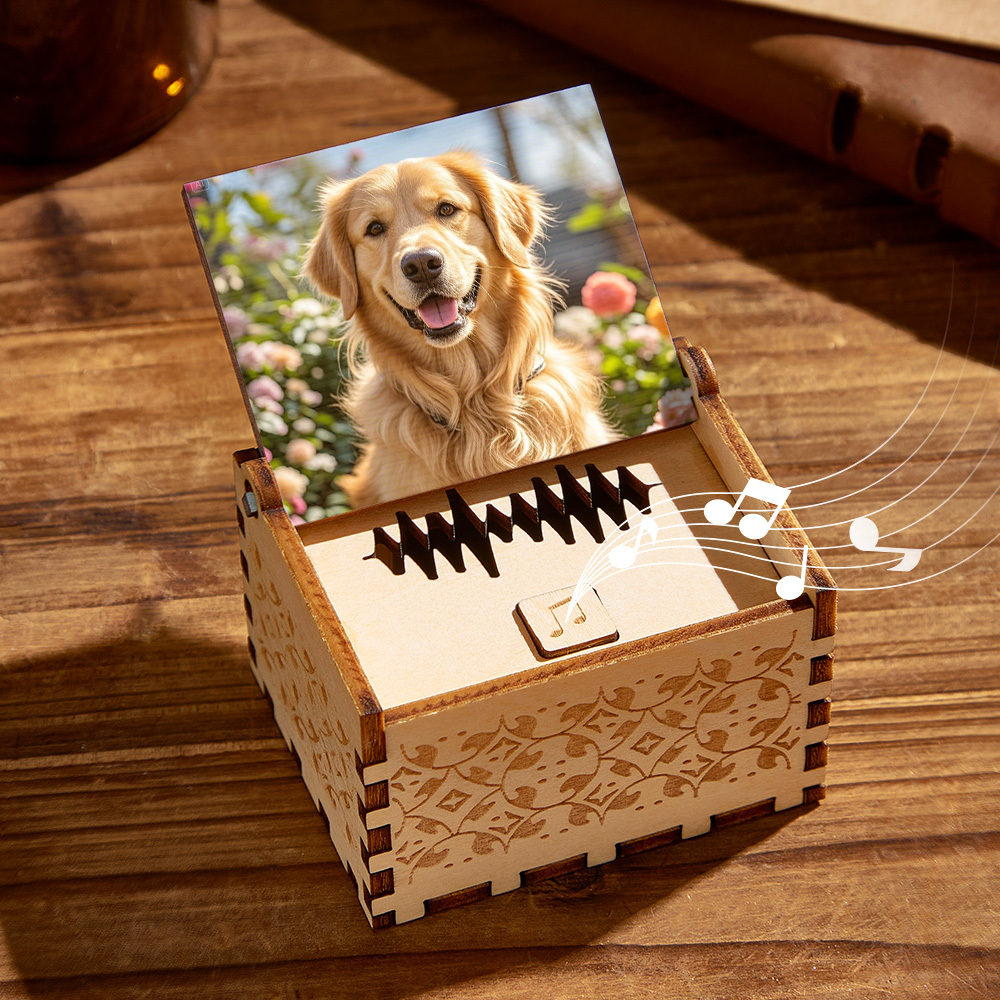 Custom Digital Music Box Any song Tune or Voice Gift for Pet Lovers Personalized Wooden Photo Music Box with Text