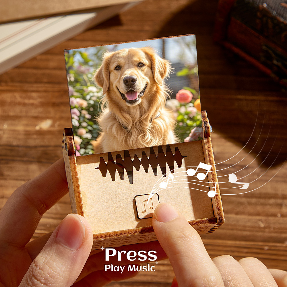 Custom Digital Music Box Any song Tune or Voice Gift for Pet Lovers Personalized Wooden Photo Music Box with Text